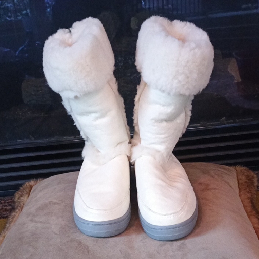 UGG Tall White Shearling-Trim Winter Boots